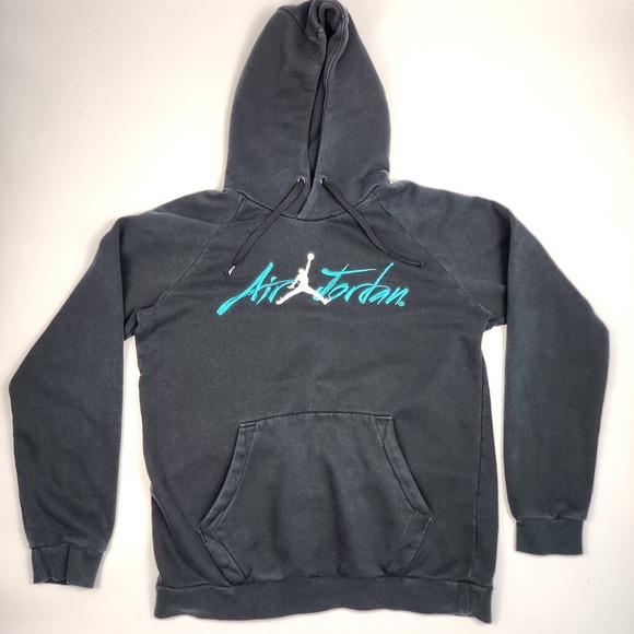 Vintage Air Jordan Hoodie Black Embroidered RECORDS/ACHIEVEMENTS Pullover Sz M - Picture 1 of 4
